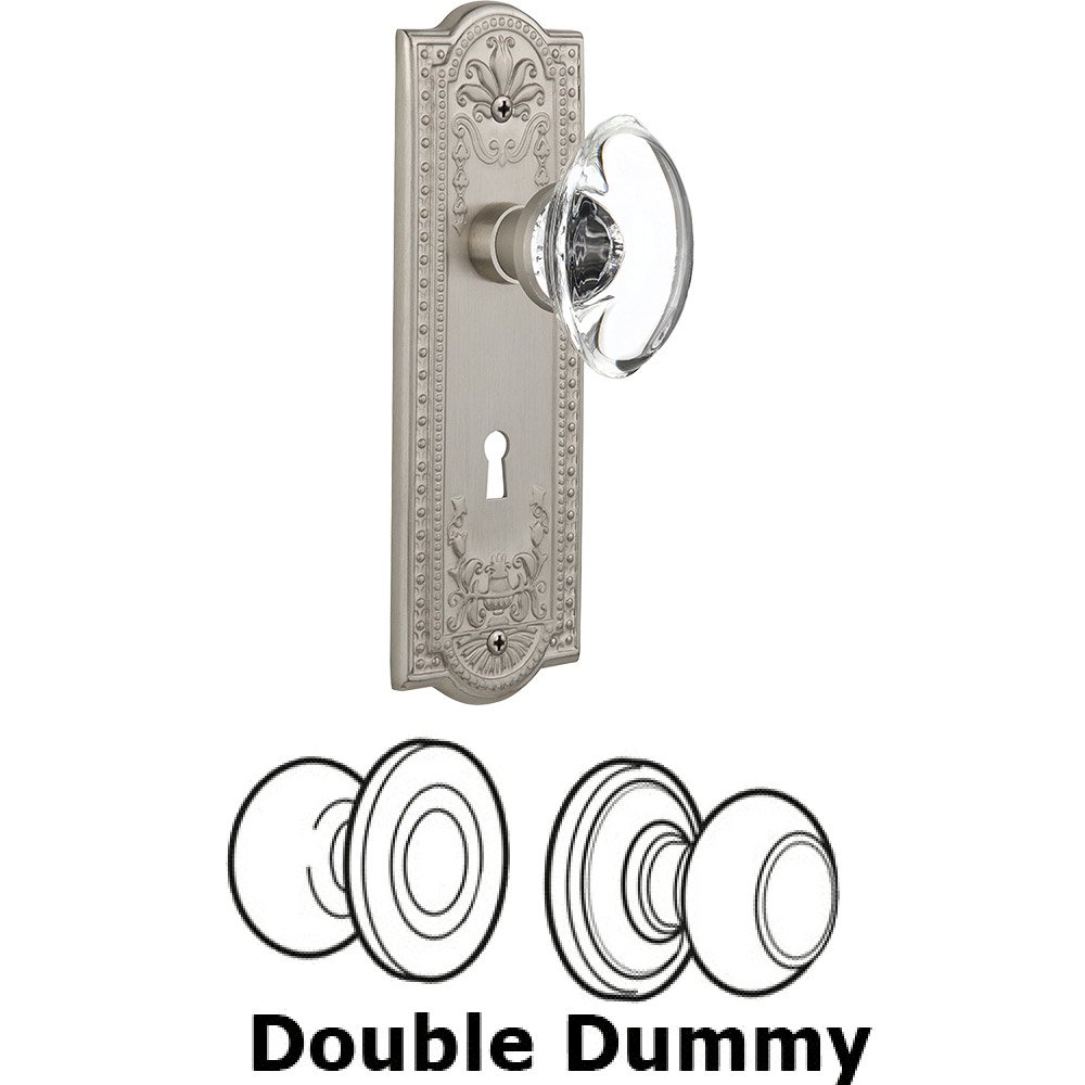 Nostalgic Warehouse Double Dummy - Meadows Plate with Oval Clear Crystal Knob with Keyhole in Satin Nickel