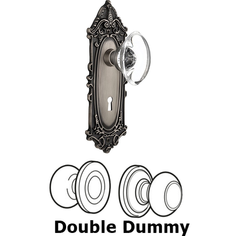 Nostalgic Warehouse Double Dummy - Victorian Plate with Oval Clear Crystal Knob with Keyhole in Antique Pewter