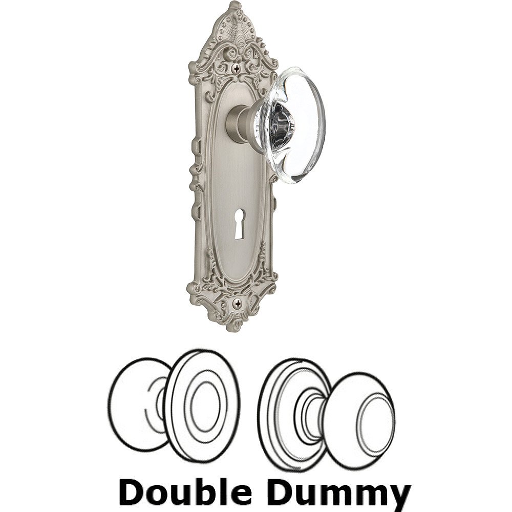 Nostalgic Warehouse Double Dummy - Victorian Plate with Oval Clear Crystal Knob with Keyhole in Satin Nickel