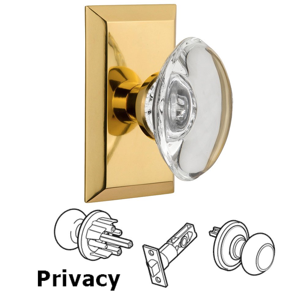 Nostalgic Warehouse Privacy Studio Plate with Oval Clear Crystal Knob in Polished Brass