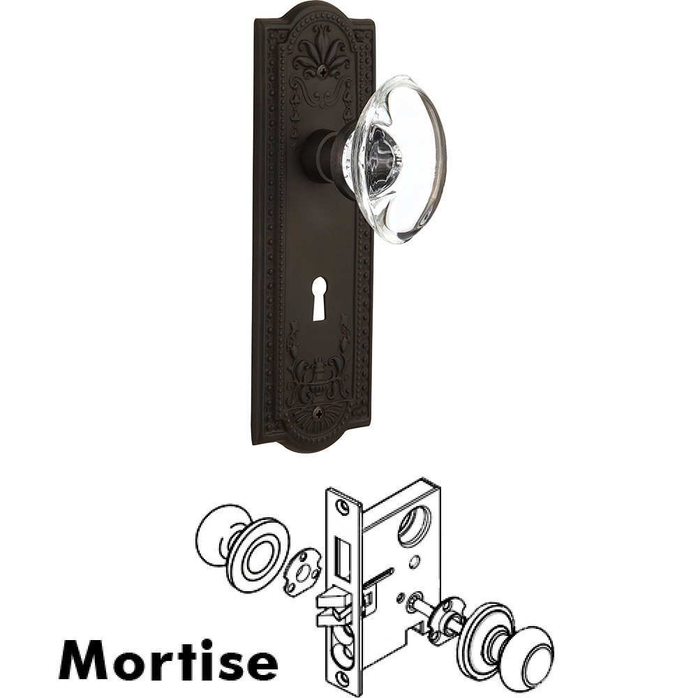 Nostalgic Warehouse Mortise - Meadows Plate with Oval Clear Crystal Knob with Keyhole in Oil Rubbed Bronze