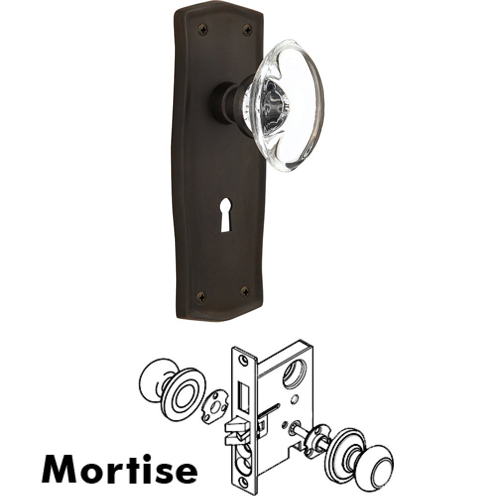 Nostalgic Warehouse Mortise - Prairie Plate with Oval Clear Crystal Knob with Keyhole in Oil Rubbed Bronze