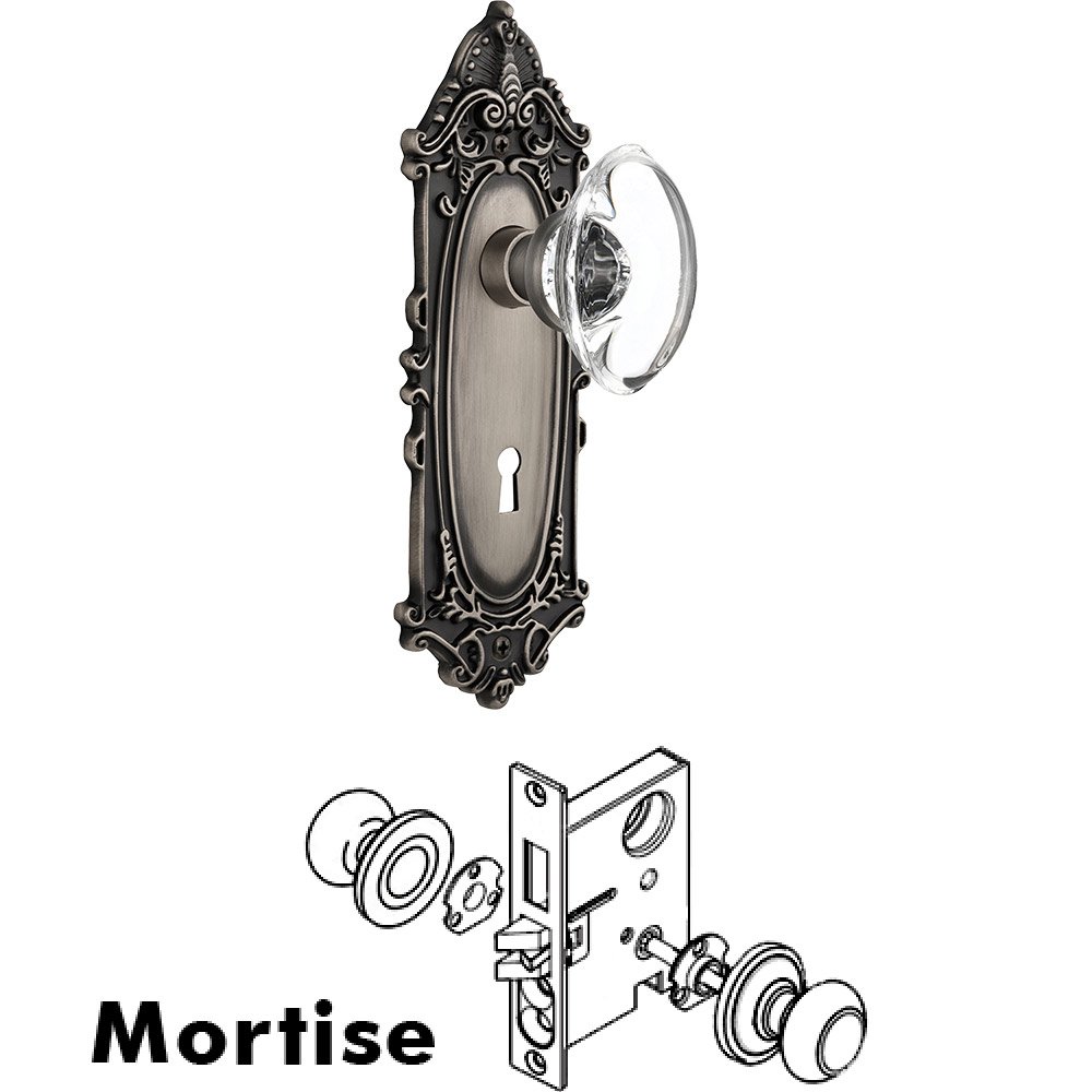 Nostalgic Warehouse Mortise - Victorian Plate with Oval Clear Crystal Knob with Keyhole in Antique Pewter