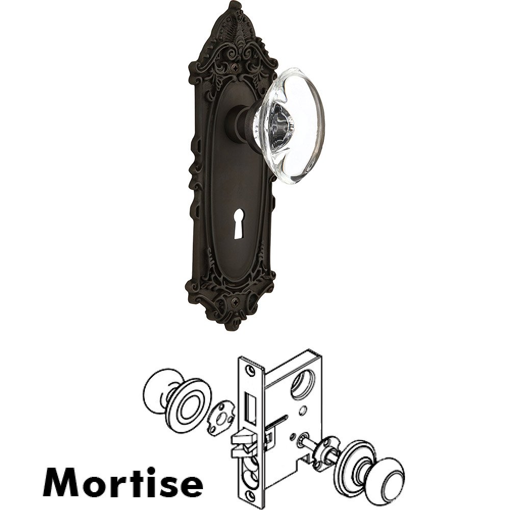 Nostalgic Warehouse Mortise - Victorian Plate with Oval Clear Crystal Knob with Keyhole in Oil Rubbed Bronze