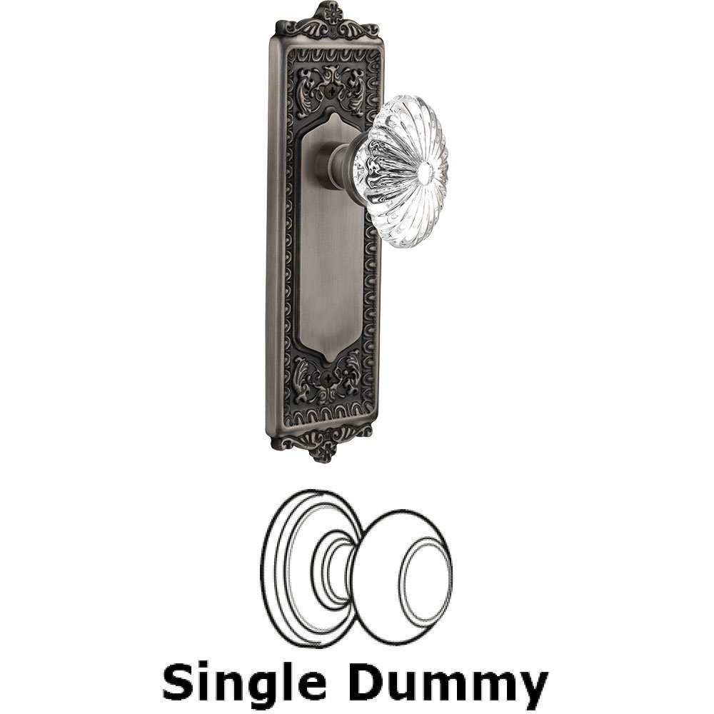 Nostalgic Warehouse Single Dummy - Egg and Dart Plate with Oval Fluted Crystal Knob without Keyhole in Antique Pewter