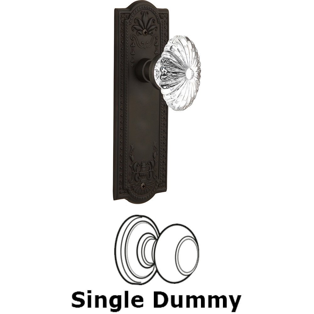 Nostalgic Warehouse Single Dummy - Meadows Plate with Oval Fluted Crystal Knob without Keyhole in Oil Rubbed Bronze