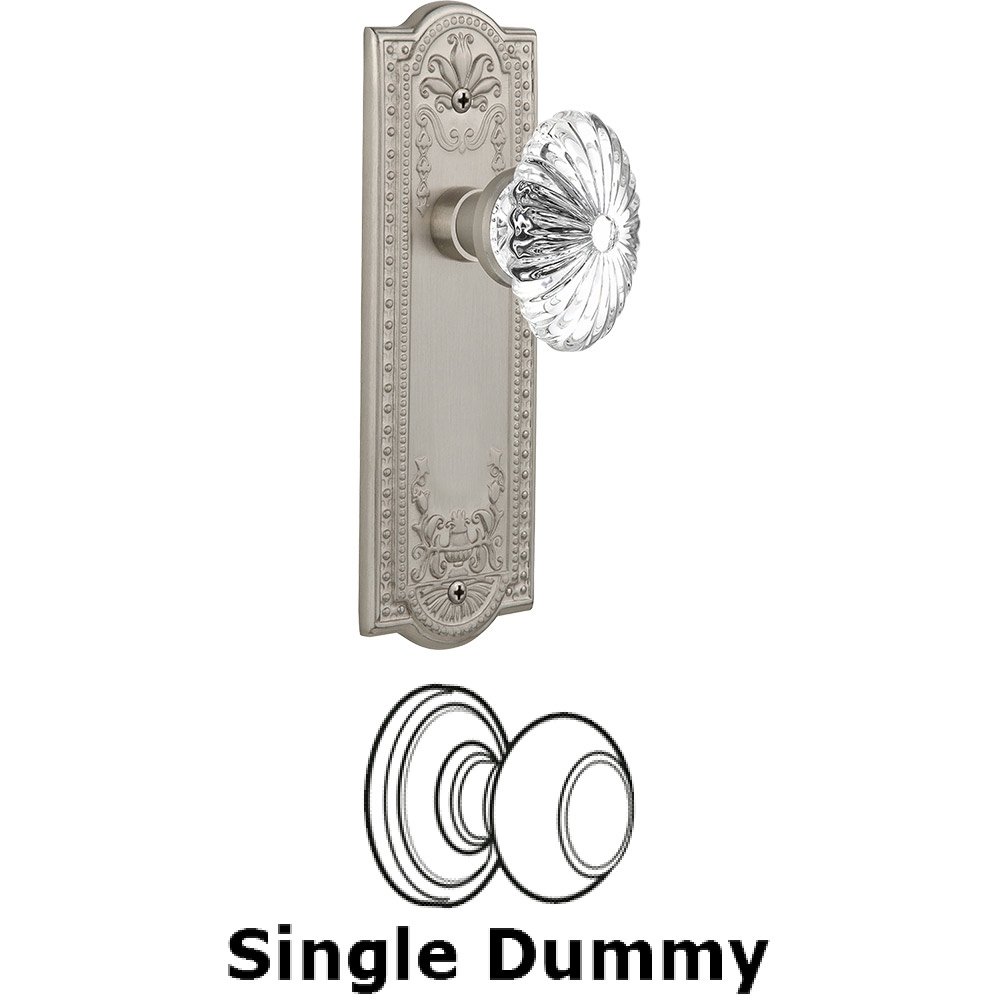 Nostalgic Warehouse Single Dummy - Meadows Plate with Oval Fluted Crystal Knob without Keyhole in Satin Nickel