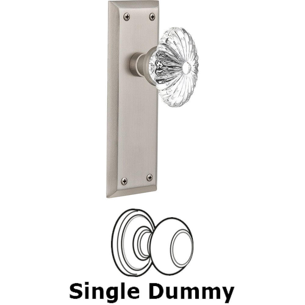 Nostalgic Warehouse Single Dummy - New York Plate with Oval Fluted Crystal Knob without Keyhole in Satin Nickel