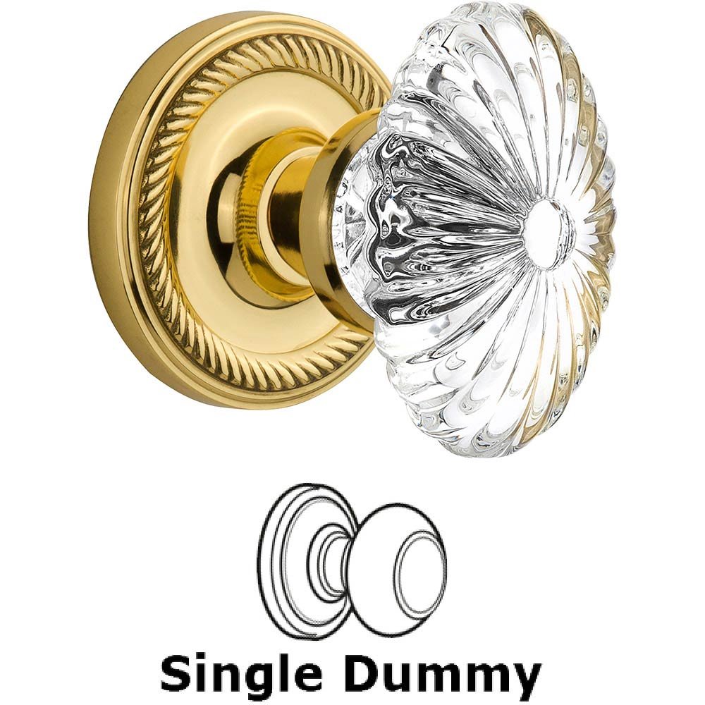 Nostalgic Warehouse Single Dummy - Rope Rose with Oval Fluted Crystal Knob in Polished Brass