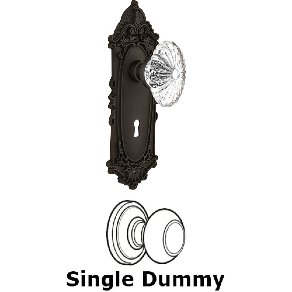 Nostalgic Warehouse Single Dummy - Victorian Plate with Oval Fluted Crystal Knob with Keyhole in Oil Rubbed Bronze