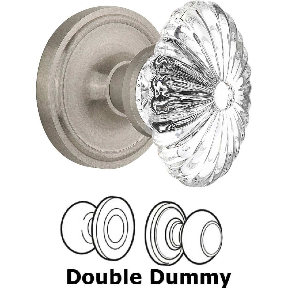 Nostalgic Warehouse Double Dummy Classic Rose with Oval Fluted Crystal Knob in Satin Nickel