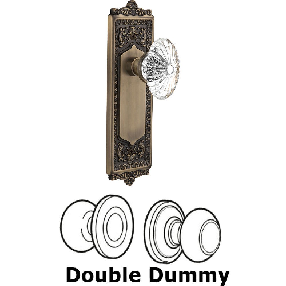 Nostalgic Warehouse Double Dummy - Egg and Dart Plate with Oval Fluted Crystal Knob without Keyhole in Antique Brass