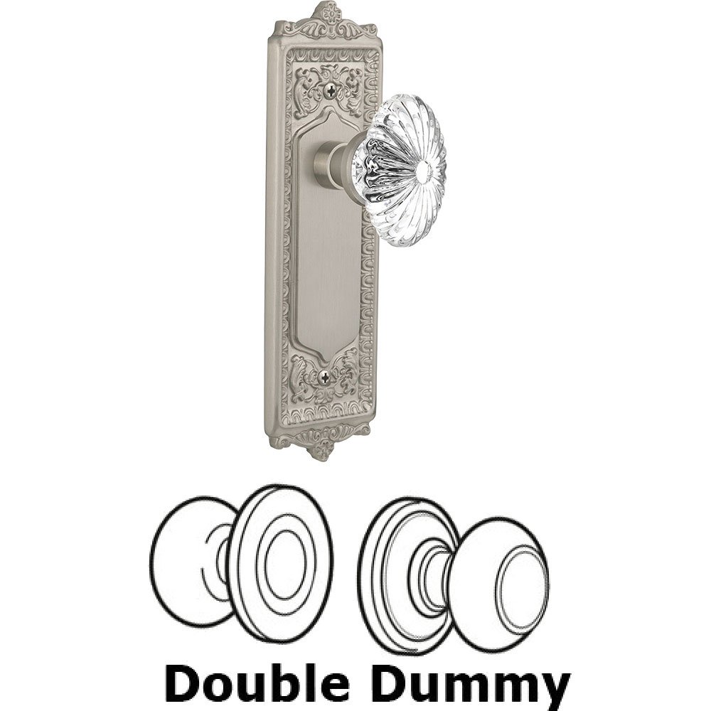 Nostalgic Warehouse Double Dummy - Egg and Dart Plate with Oval Fluted Crystal Knob without Keyhole in Satin Nickel
