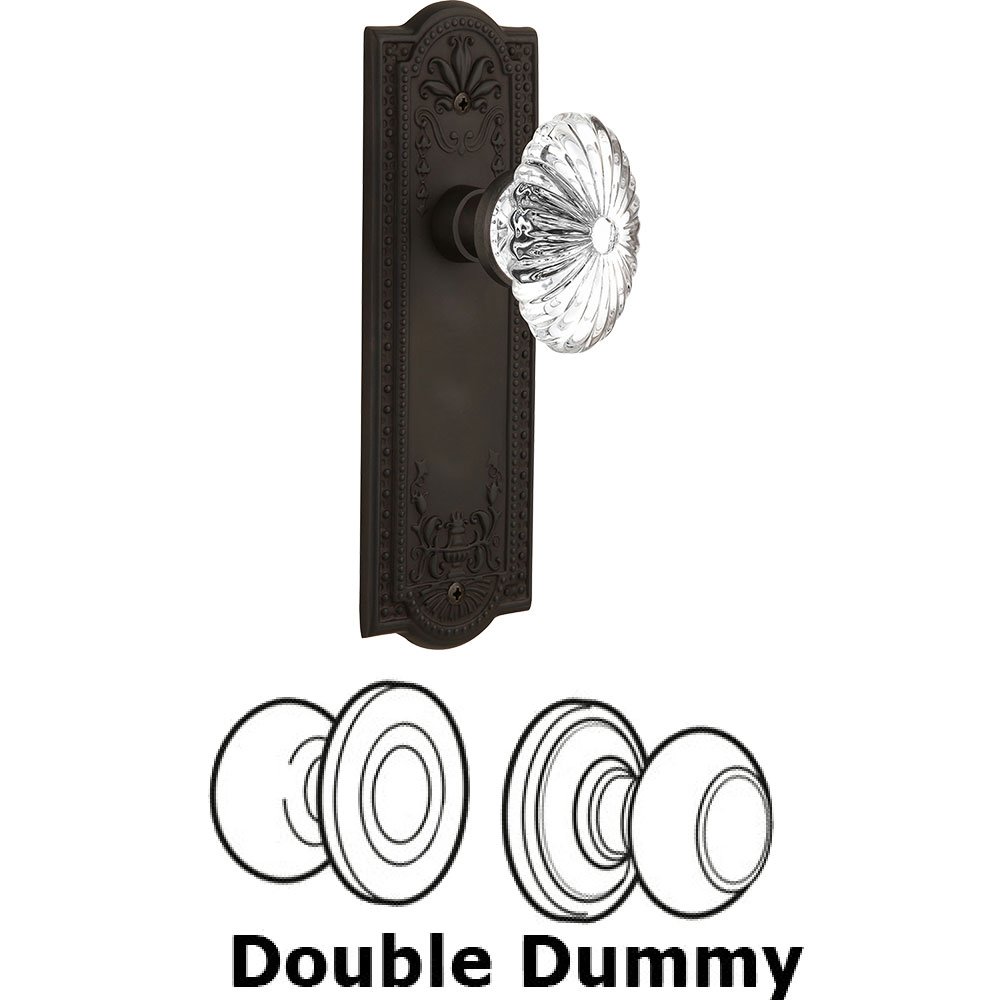 Nostalgic Warehouse Double Dummy - Meadows Plate with Oval Fluted Crystal Knob without Keyhole in Oil Rubbed Bronze