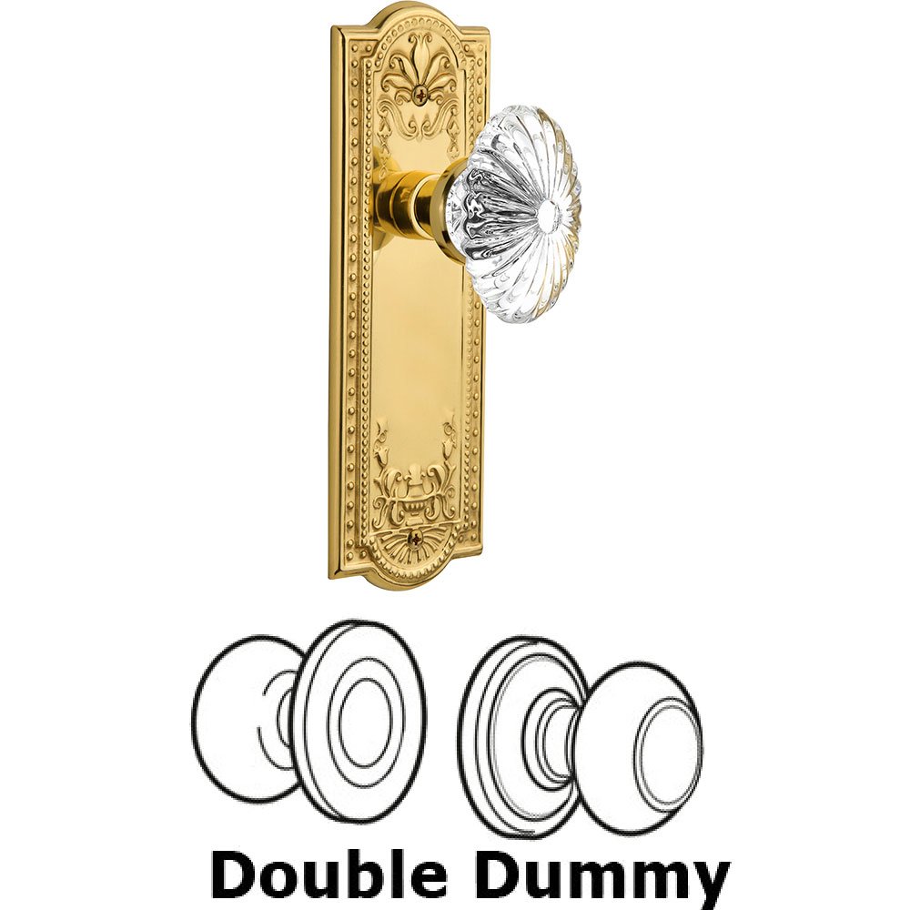 Nostalgic Warehouse Double Dummy - Meadows Plate with Oval Fluted Crystal Knob without Keyhole in Polished Brass