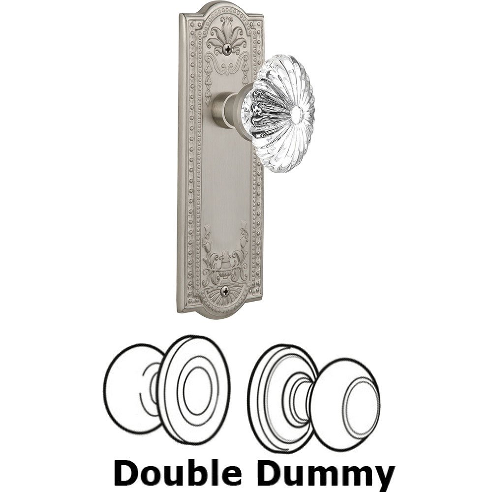 Nostalgic Warehouse Double Dummy - Meadows Plate with Oval Fluted Crystal Knob without Keyhole in Satin Nickel