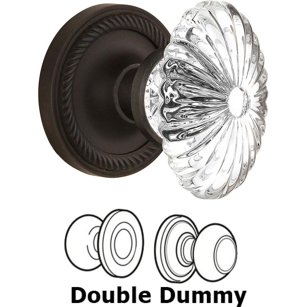 Nostalgic Warehouse Double Dummy - Rope Rose with Oval Fluted Crystal Knob in Oil Rubbed Bronze