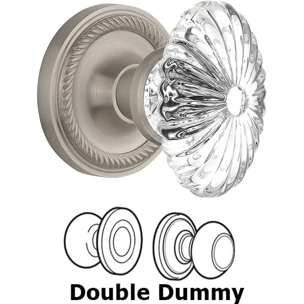 Nostalgic Warehouse Double Dummy - Rope Rose with Oval Fluted Crystal Knob in Satin Nickel
