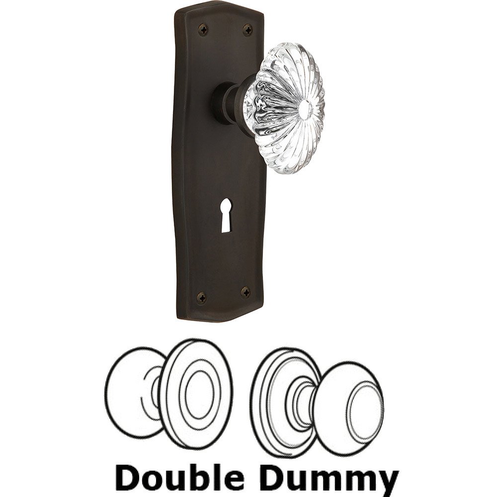 Nostalgic Warehouse Double Dummy - Prairie Plate with Oval Fluted Crystal Knob with Keyhole in Oil Rubbed Bronze