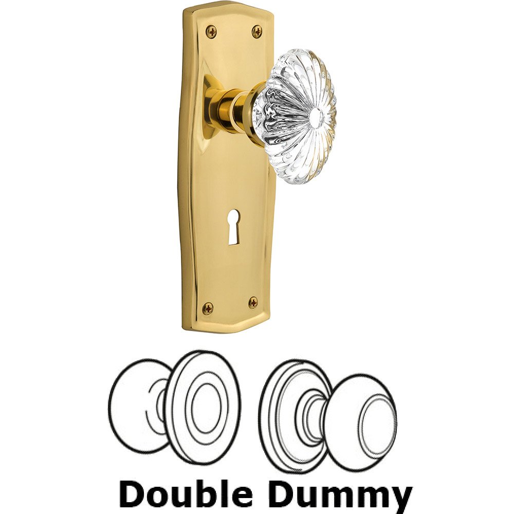 Nostalgic Warehouse Double Dummy - Prairie Plate with Oval Fluted Crystal Knob with Keyhole in Polished Brass