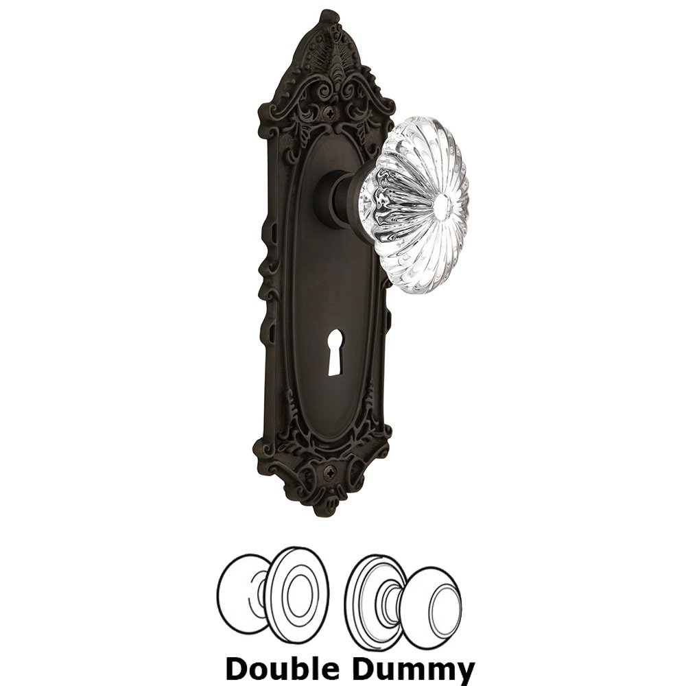 Nostalgic Warehouse Double Dummy Victorian Plate with Oval Fluted Crystal Knob with Keyhole in Oil Rubbed Bronze