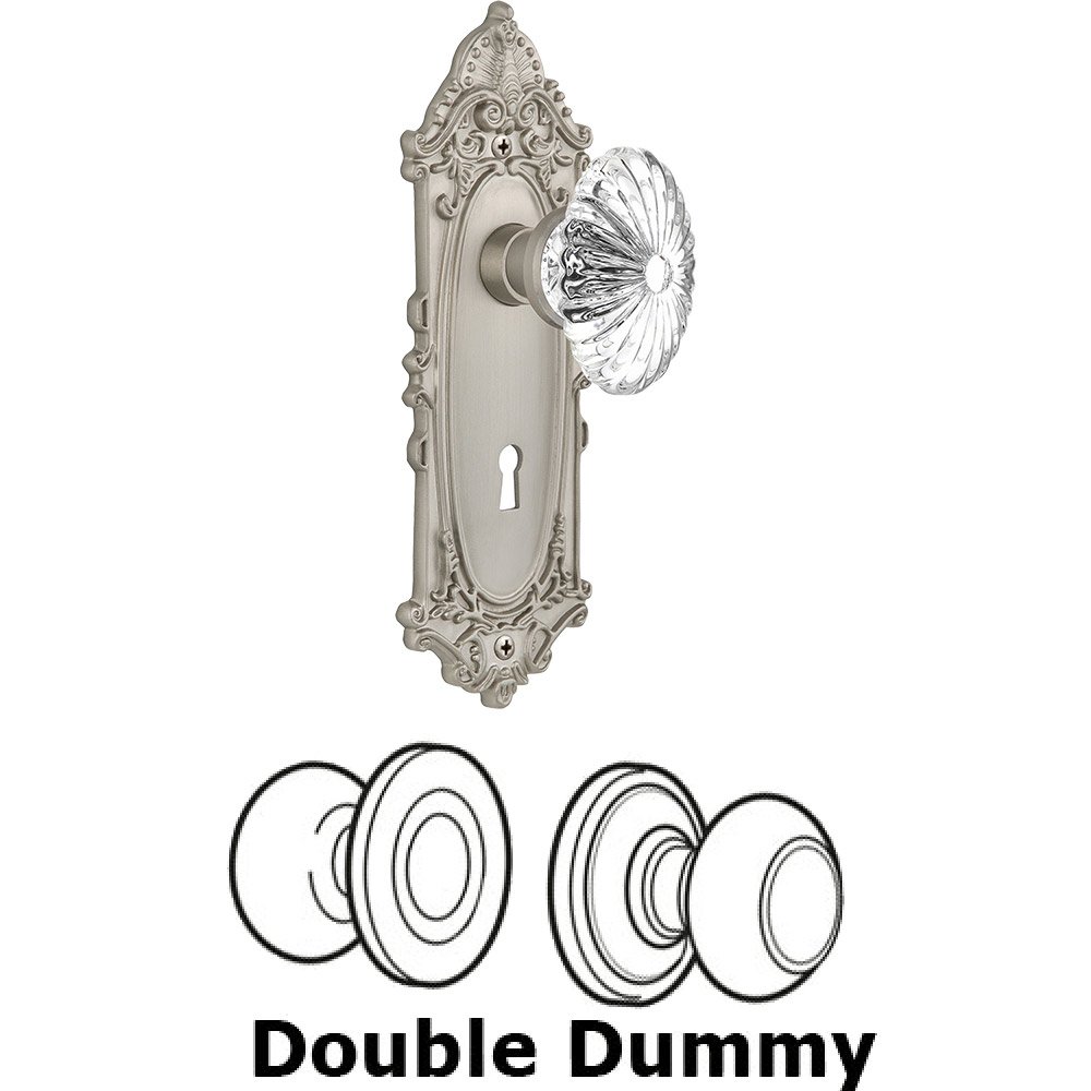 Nostalgic Warehouse Double Dummy - Victorian Plate with Oval Fluted Crystal Knob with Keyhole in Satin Nickel