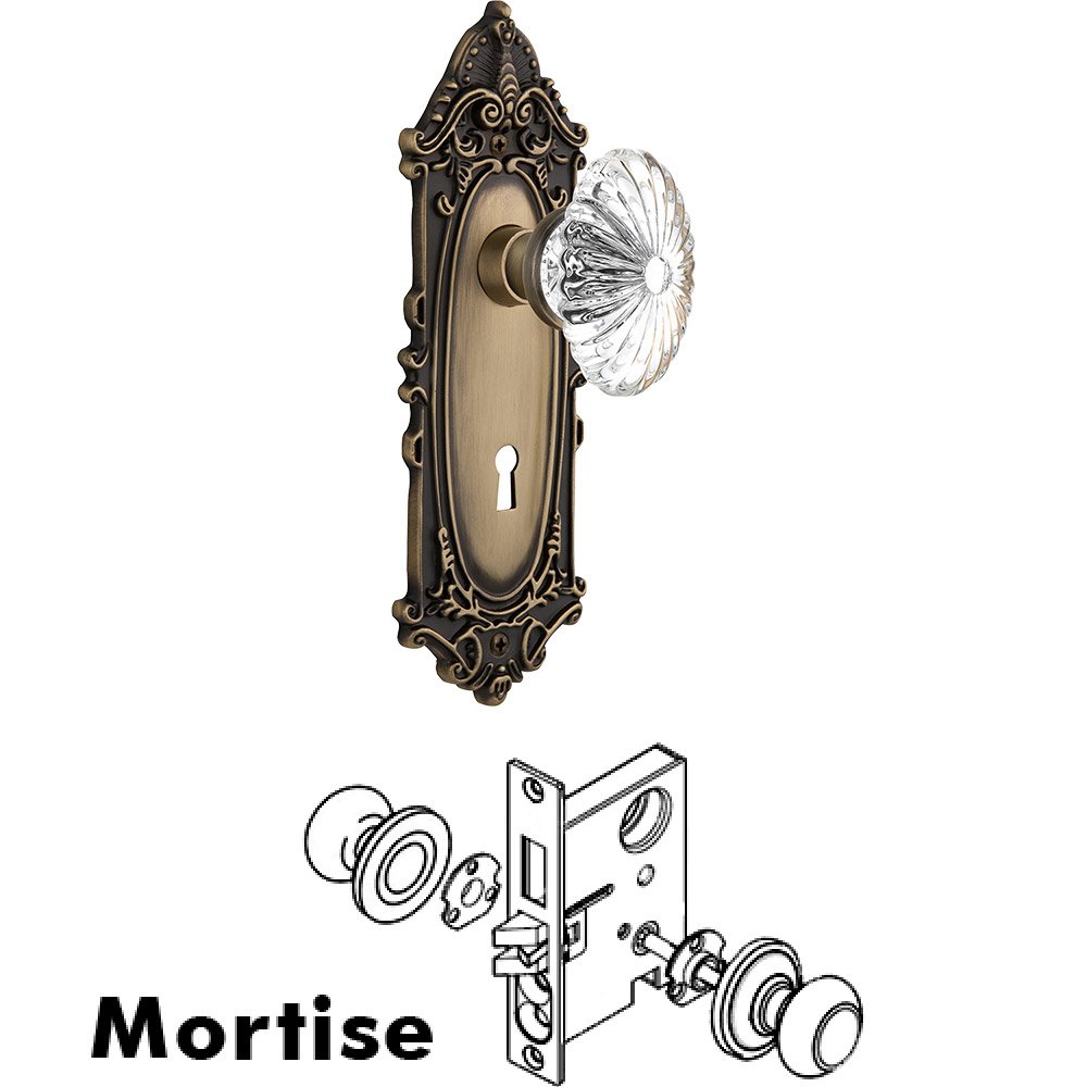 Nostalgic Warehouse Mortise - Victorian Plate with Oval Fluted Crystal Knob with Keyhole in Antique Brass