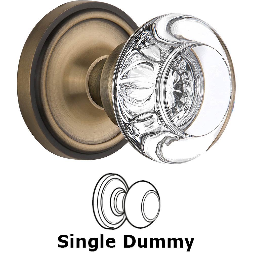 Nostalgic Warehouse Single Dummy Classic Rose with Round Clear Crystal Knob in Antique Brass