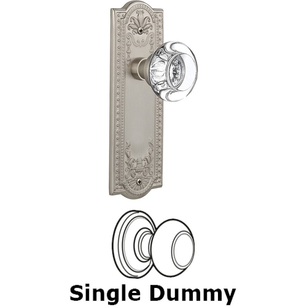 Nostalgic Warehouse Single Dummy - Meadows Plate with Round Clear Crystal Knob without Keyhole in Satin Nickel