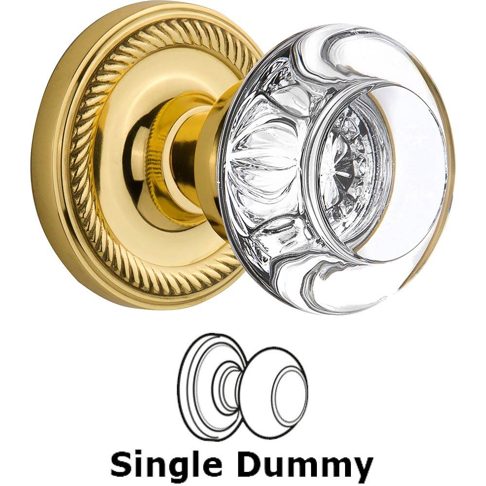 Nostalgic Warehouse Single Dummy - Rope Rose with Round Clear Crystal Knob in Polished Brass