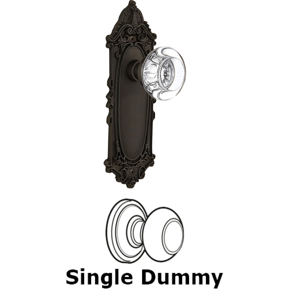 Nostalgic Warehouse Single Dummy - Victorian Plate with Round Clear Crystal Knob without Keyhole in Oil Rubbed Bronze