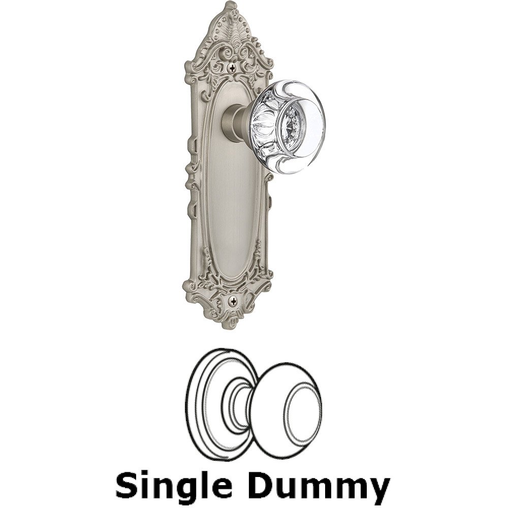 Nostalgic Warehouse Single Dummy - Victorian Plate with Round Clear Crystal Knob without Keyhole in Satin Nickel