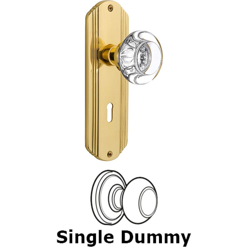 Nostalgic Warehouse Single Dummy - Deco Plate with Round Clear Crystal Knob with Keyhole in Polished Brass