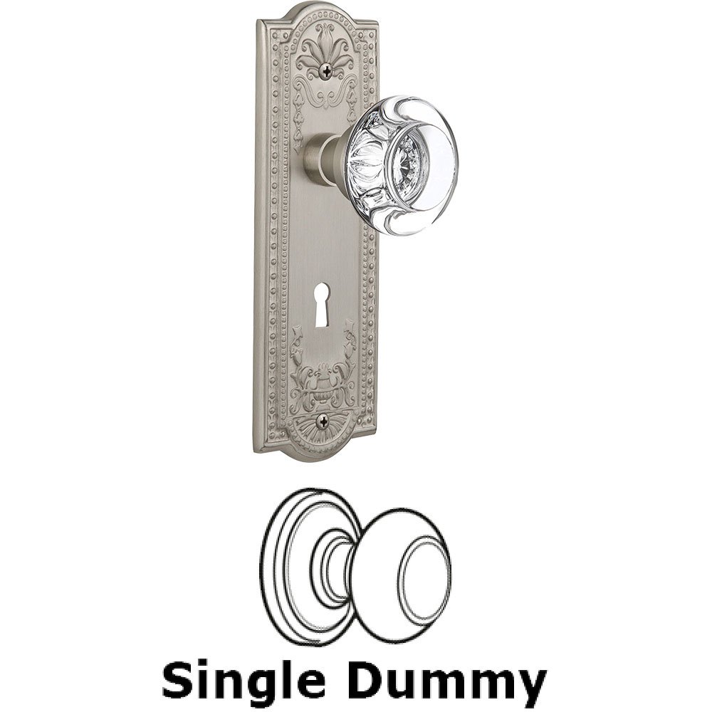 Nostalgic Warehouse Single Dummy - Meadows Plate with Round Clear Crystal Knob with Keyhole in Satin Nickel