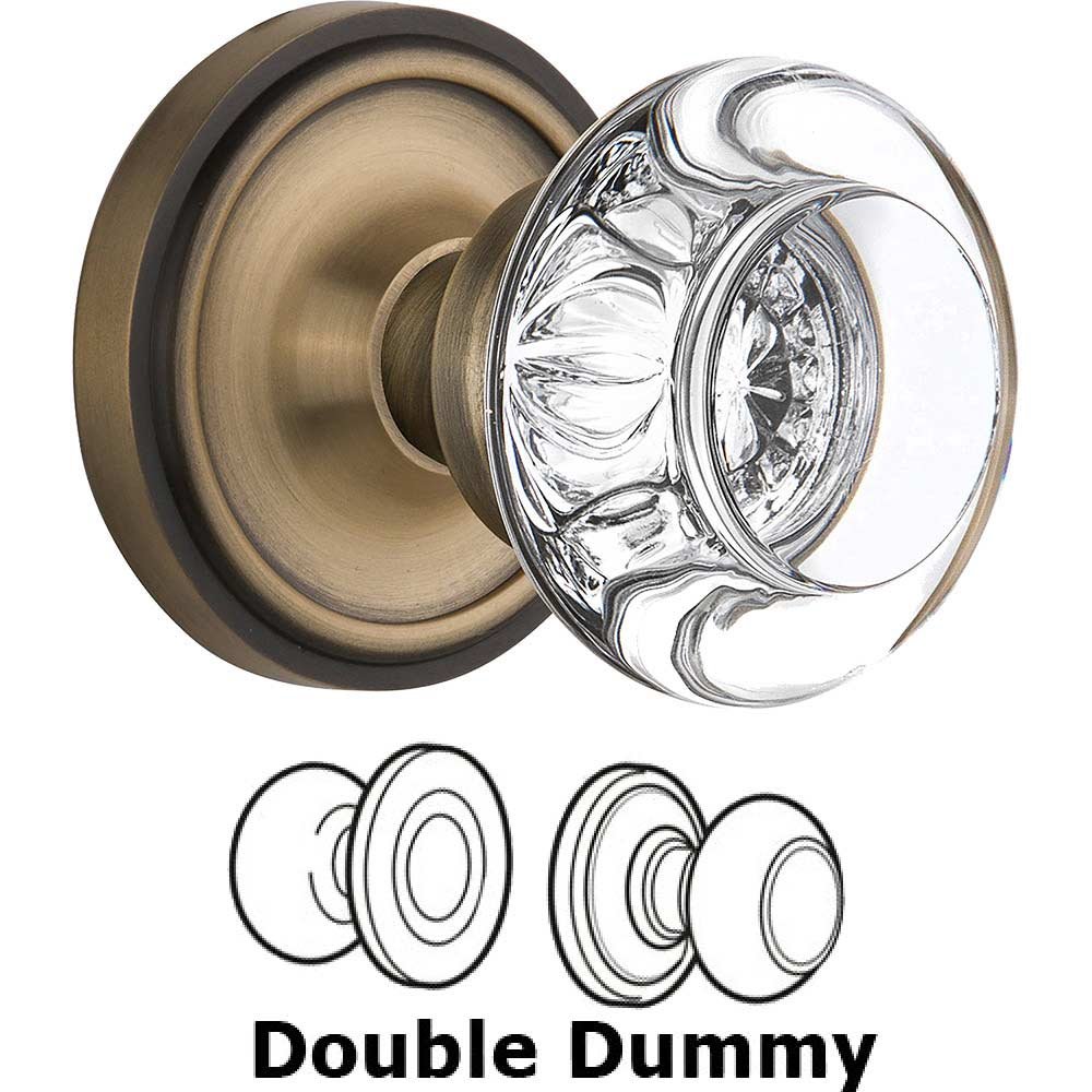 Nostalgic Warehouse Double Dummy Classic Rose with Round Clear Crystal Knob in Antique Brass