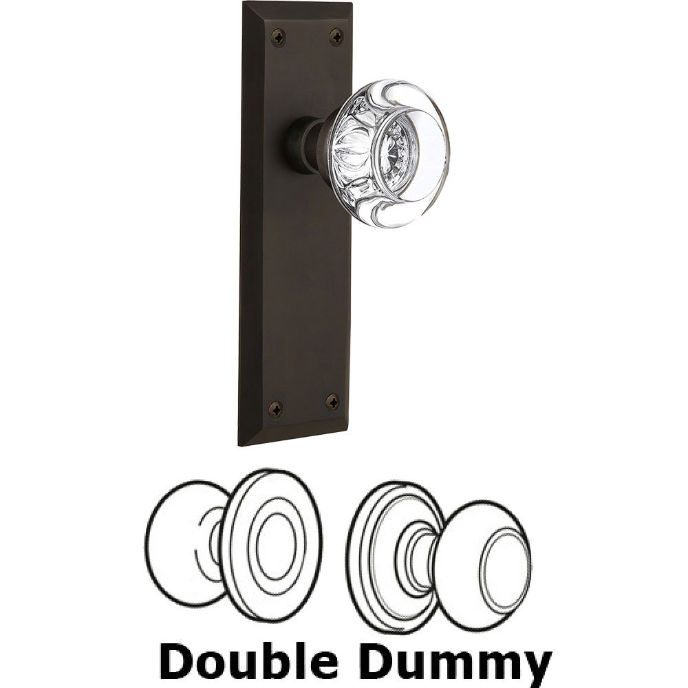 Nostalgic Warehouse Double Dummy - New York Plate with Round Clear Crystal Knob without Keyhole in Oil Rubbed Bronze