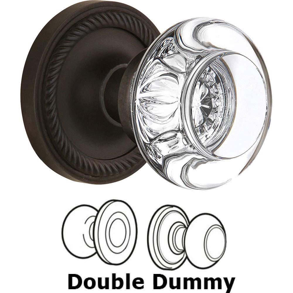 Nostalgic Warehouse Double Dummy - Rope Rose with Round Clear Crystal Knob in Oil Rubbed Bronze