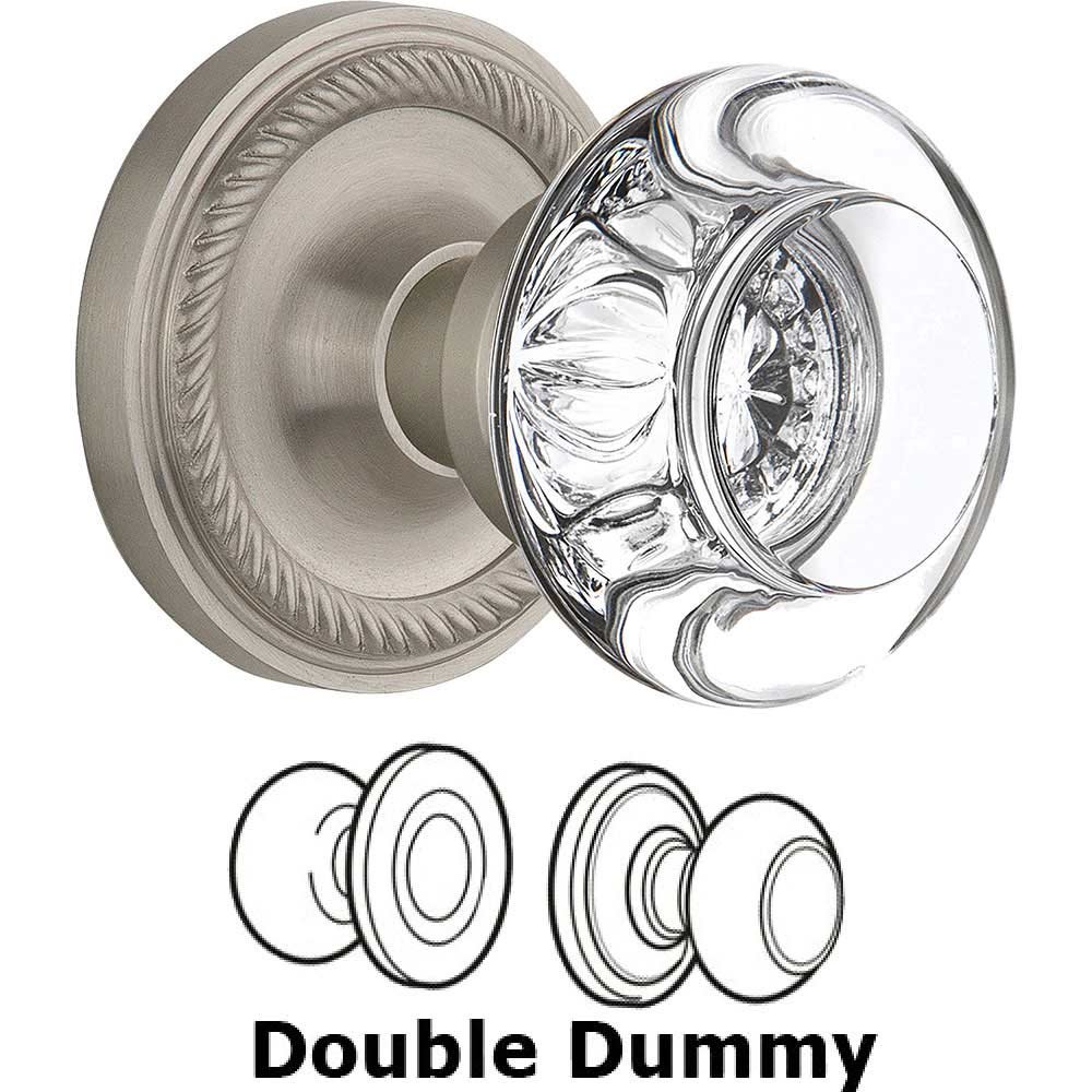 Nostalgic Warehouse Double Dummy - Rope Rose with Round Clear Crystal Knob in Satin Nickel