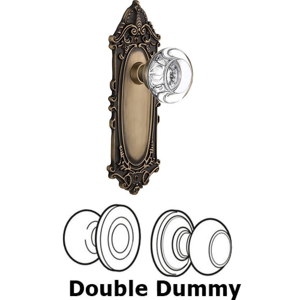 Nostalgic Warehouse Double Dummy - Victorian Plate with Round Clear Crystal Knob without Keyhole in Antique Brass
