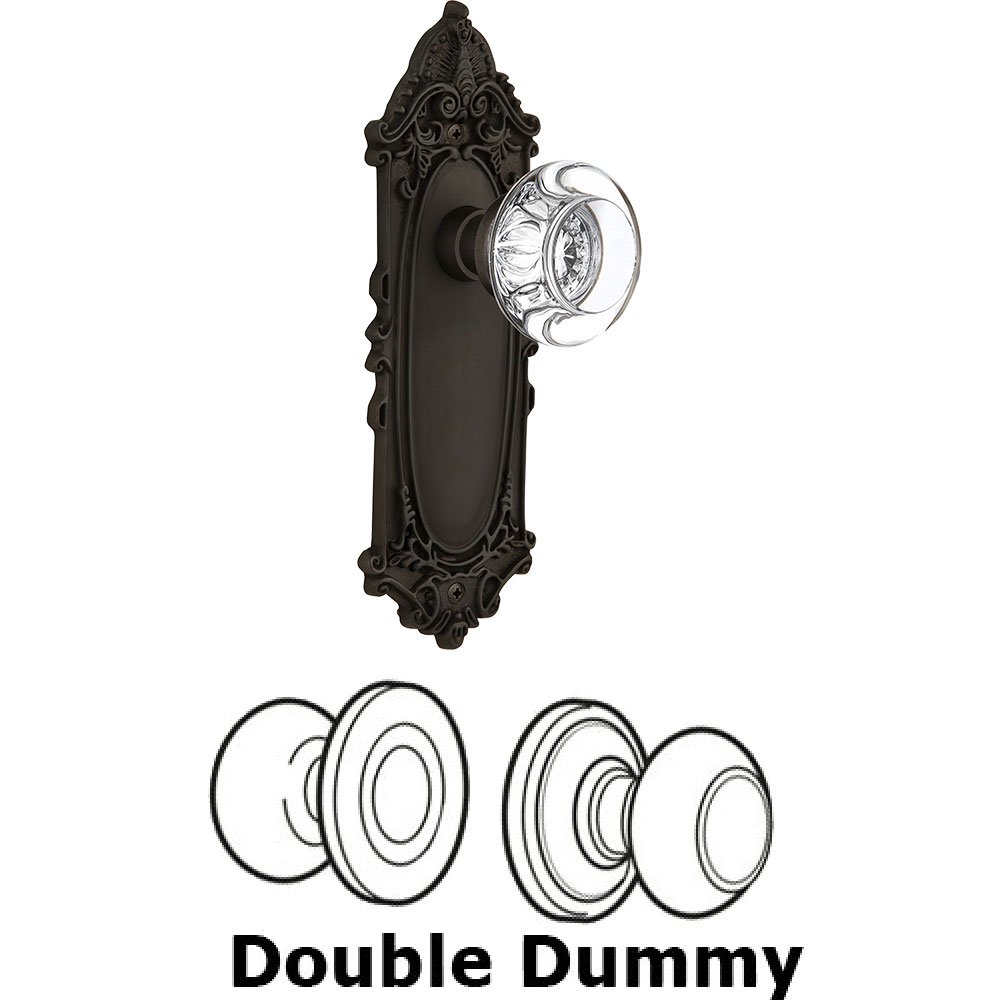 Nostalgic Warehouse Double Dummy - Victorian Plate with Round Clear Crystal Knob without Keyhole in Oil Rubbed Bronze