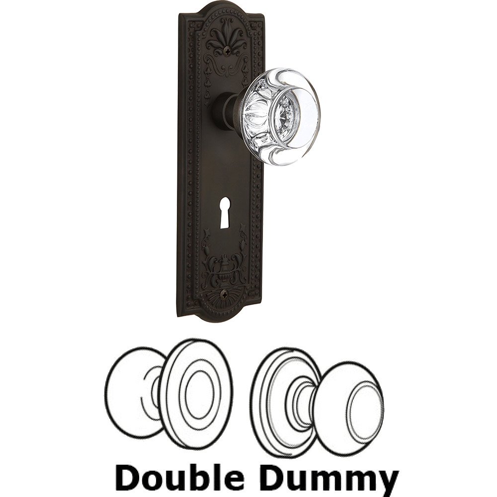 Nostalgic Warehouse Double Dummy - Meadows Plate with Round Clear Crystal Knob with Keyhole in Oil Rubbed Bronze