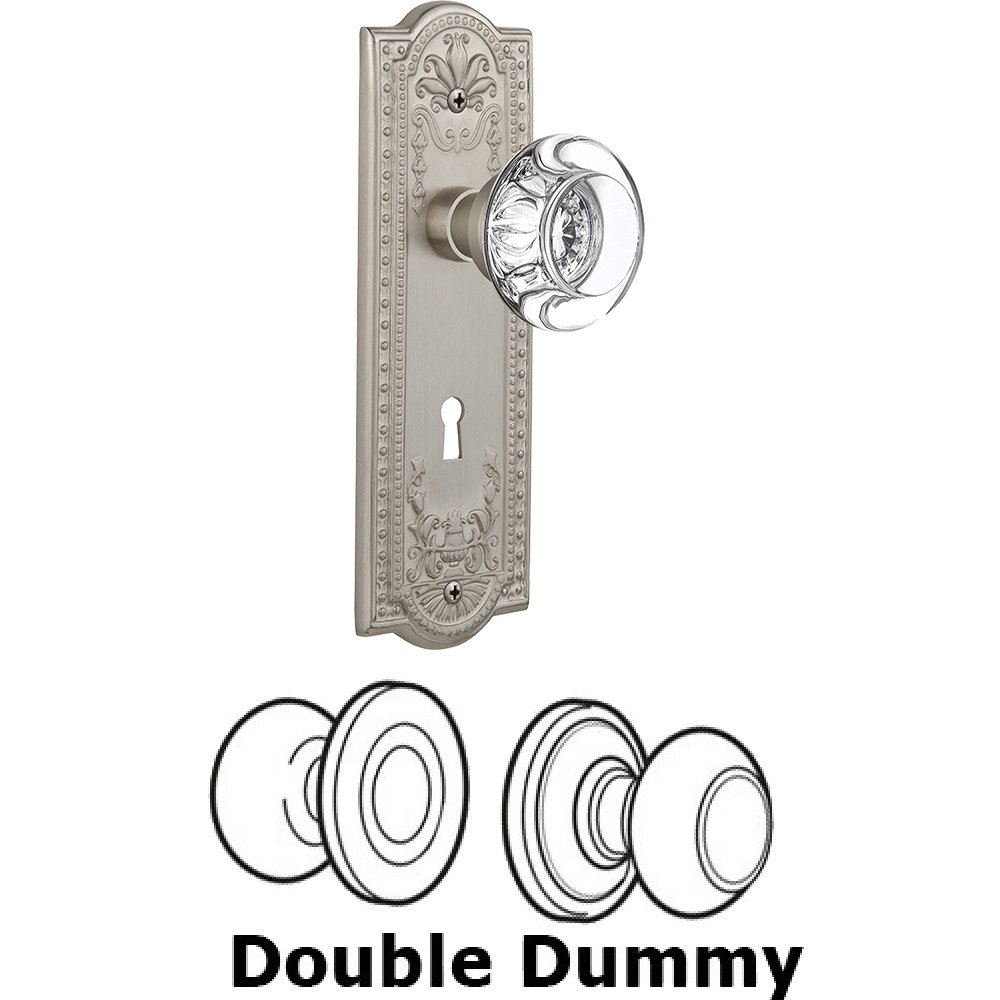 Nostalgic Warehouse Double Dummy - Meadows Plate with Round Clear Crystal Knob with Keyhole in Satin Nickel