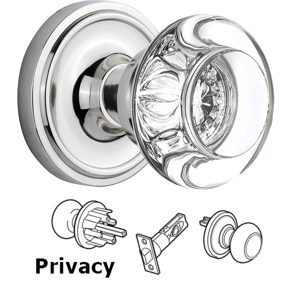 Nostalgic Warehouse Privacy Knob - Classic Rose with Round Clear Crystal Knob in Bright Chrome
