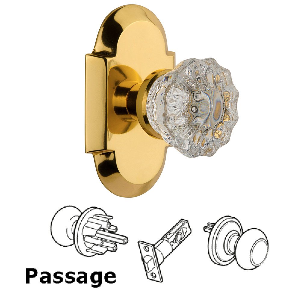 Nostalgic Warehouse Passage Cottage Plate with Crystal Knob in Polished Brass