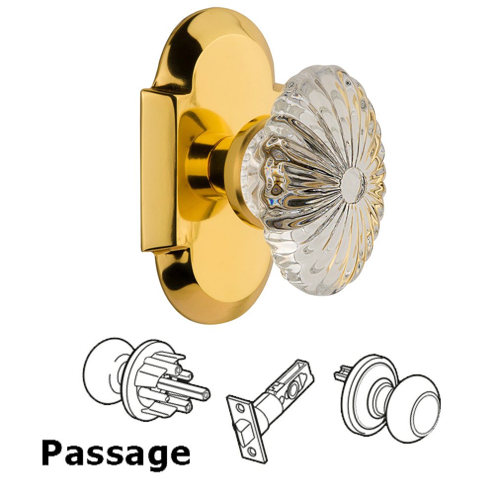 Nostalgic Warehouse Passage Cottage Plate with Oval Fluted Crystal Knob in Polished Brass