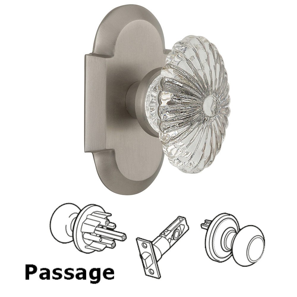 Nostalgic Warehouse Passage Cottage Plate with Oval Fluted Crystal Knob in Satin Nickel