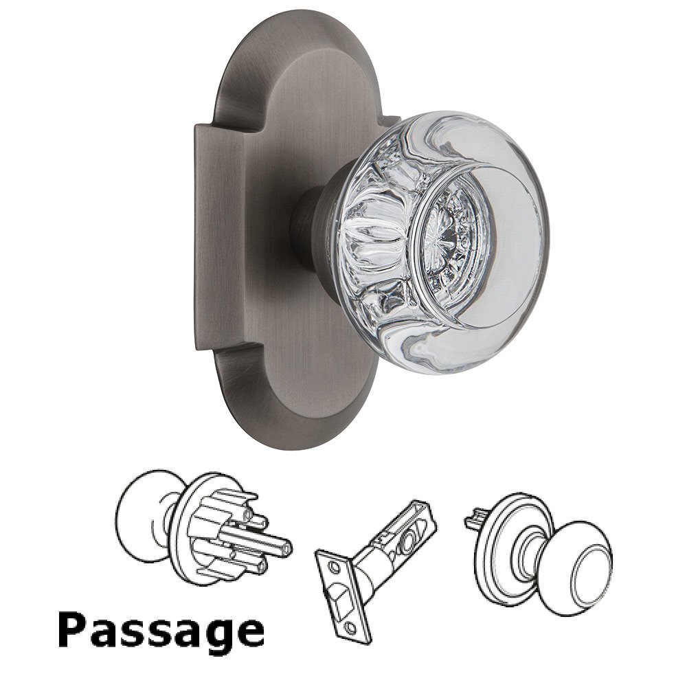 Nostalgic Warehouse Passage Cottage Plate with Round Clear Crystal Knob in Antique Pewter