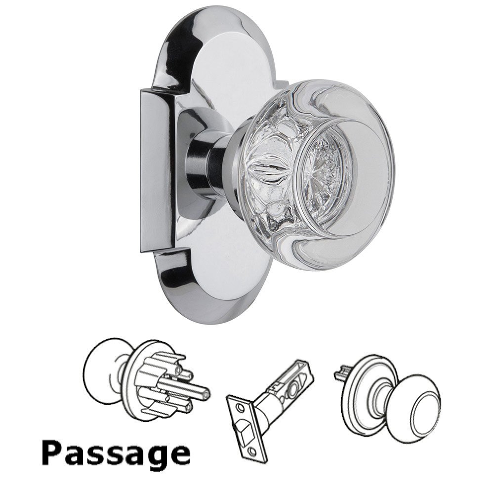 Nostalgic Warehouse Passage Cottage Plate with Round Clear Crystal Knob in Bright Chrome