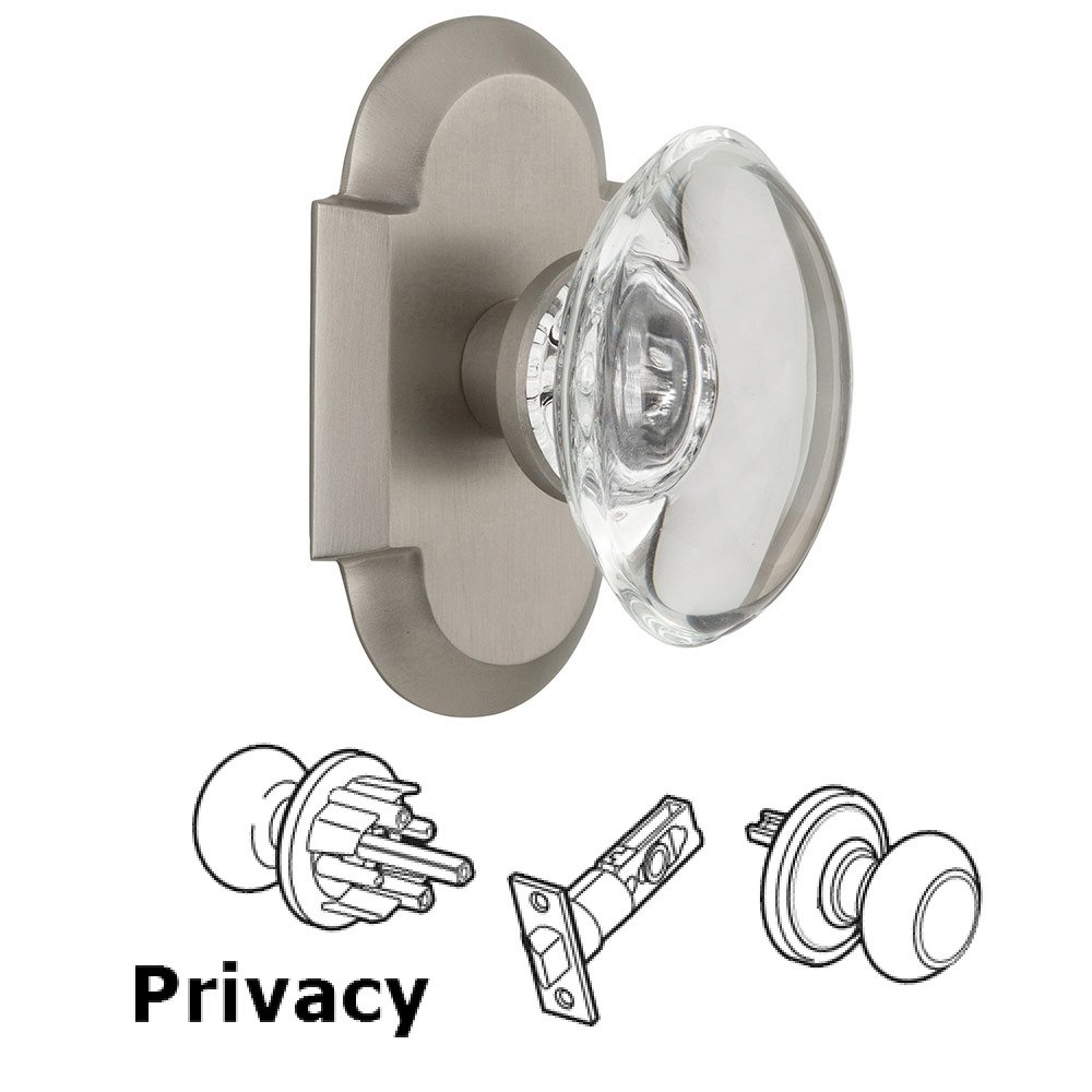Nostalgic Warehouse Privacy Cottage Plate with Oval Clear Crystal Knob in Satin Nickel
