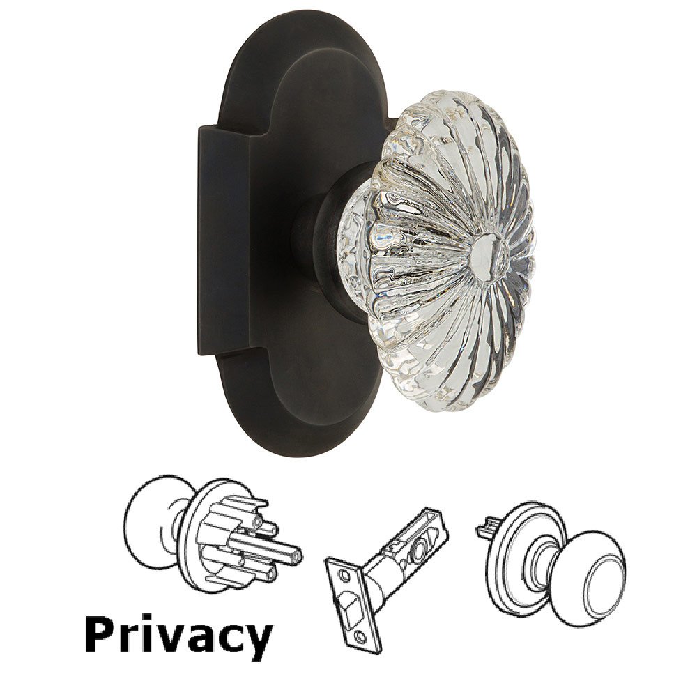 Nostalgic Warehouse Privacy Cottage Plate with Oval Fluted Crystal Knob in Oil Rubbed Bronze